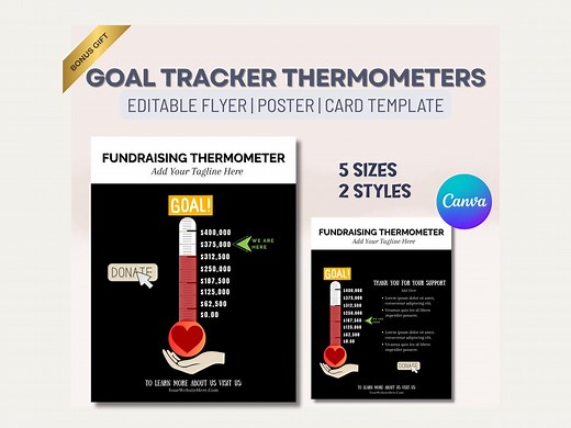 Editable Fundraising Goal Thermometer Template, Customizable Donation Tracker for Nonprofit Campaigns, Printable Progress Chart - Etsy