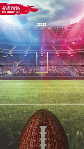 The Ultimate Wing Lineup! 🍗🏈 🏟️ Kick-Off Special: 30 wings for $45 🏟️ Touchdown Special: 50 wings for $75 Perfect for sharing with the team (or keeping all to yourself!). 😉 Available for pickup or Wild Wing Delivery—don’t miss out! #WildWingSuperBowl #WingsOnWings Plus applicable taxes. Valid on Sunday, February 9th 2025 only. At participating locations. Some restrictions may apply. Order online or through our Wild Wing App.