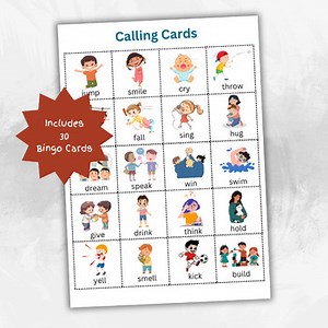 Verbs Bingo Game For Kids Activity Preschool Printable Homeschool Printable Bing