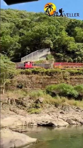 Passing the Sagano Romantic Train From a River Boat 🚂🛶