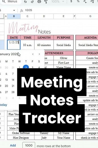 Meeting Notes Template, Meeting Minutes Tracker Spreadsheet Google Sheets Corporate Office Work