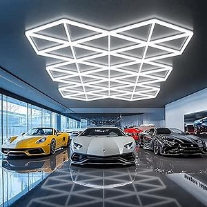 Triangle LED Garage Light - 71 Pack Hexagonal Lights, 710W 78100LM Super Bright Garage Ceiling Lights, Larger Size Honeycomb Light for Warehouse Workshop Gym Basement Car Care Wash Room