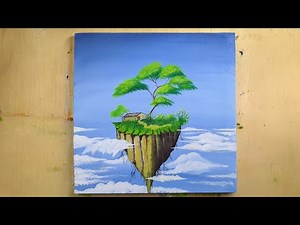 8 Minutes Floating Island Painting Idea | Acrylic Painting for Beginners