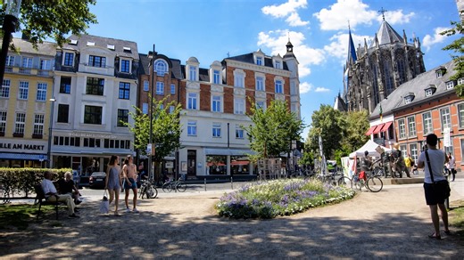 Walking through Aachen old town near the cathedral