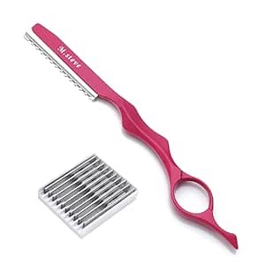 Hair Razors For Cutting Hair 6.89",Hair Cutting Razor Professional Texturizing Cutting Razor with Replacement Stainless Steel Blades,Ideal for Salon/Home -11PCS Pink