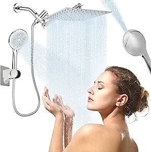 10" Rainfall Shower Head with Handheld Spray Combo,High Pressure Dual Showerhead with 11" Extension Arm,Easy to Install 3 Water Spray Modes Shower Wand,Anti-Leak Design,Chrome(UPGRADE)