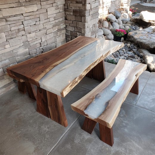 Handmade Walnut Epoxy Dining Table – Rustic Live Edge Wood Furniture - Etsy UK