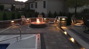13K views · 77 reactions | Our design and install crews outdid themselves on this one. Ultimate backyard retreat complete with a pool, paver patio surround, gas fire pit, a stoop/stair/planter combo, and lots of lights. | Creekside Outdoor Living | Facebook