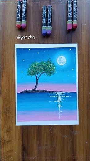 Easy Moonlight Scenery — Midnight Calm | Oil Pastel Drawing #shorts