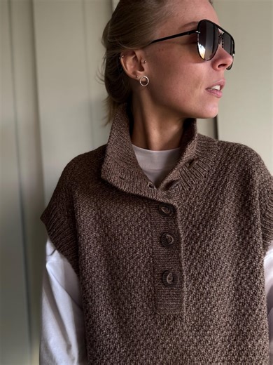 Oatmill Vest Knitting Pattern: High Collar Buttoned Sleeveless Top (PDF Pattern) - Etsy