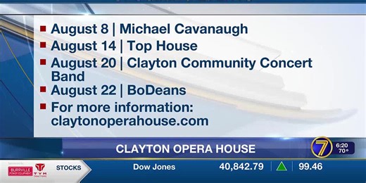 Check out this month’s schedule at the Clayton Opera House