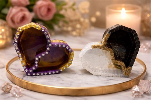 Handmade Split Heart Trinket Boxes: Resin Jewelry Holder, Heart Ring Dish, Vanity Decor - Etsy