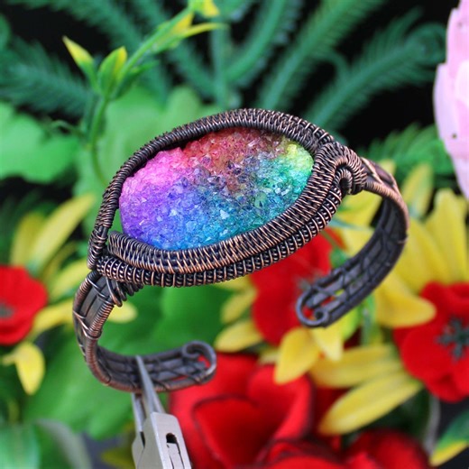 Copper Wire Wrapped Bangle Bracelet Titannium Druzy Cuff Bangle Druzy Wire Wrapped Jewelry Gemstone Bangle Handmade Bracelet Copper Bangle - Etsy