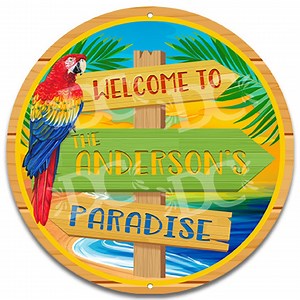 Personalized Beach Paradise Sign: Tropical Parrot Welcome - Etsy