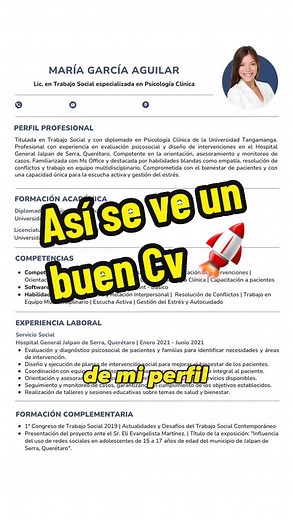 💡Si no sabes como redactar tu CV, te dejo este ejemplo rapido! 🚀 Asi se ve un buen CV! ✅ Implementacion de palabras clave ✅ Experiencia laboral con actividades y logros ✅ Formacion Academica y logros ✅ Competencias blandas y tecnicas 📲 Anda al link de mi perfil y pregunta por mi servicio #cv #mejoradecv #hojadevida #curriculum #latam #experiencialaboral #mexico #ecuador #profesionista #cv #cvtips #hojadevida #jobs #españa #mexico #fyp #fyi