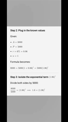 Step by step solution: Finding the value of time using compound interest formula