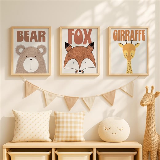 Cute Retro Fox Nursery Poster — Woodland Fox Wall Art, Printable Instant Download - Etsy