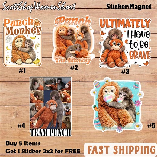 Punch Monkey Sticker, Cute Monkey Meme Stickers, Punch-kun Macaque Monkey Baby, Waterproof Laptop Decal Set - Etsy