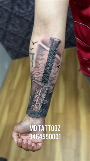3.7K views · 31 reactions | Did this tattoo for amazing client from New Zealand . Call or whatsapp for inquiry 9464550001 #tattoo #sword #warrior #arthur #armtattoo #blackandgreytattoo #blacktattoo #tattoosinpunjab #tattoosinphagwara #punjab #phagwara #ink #newzealand #punjabi | MD Tattooz | Facebook