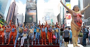 Nude models are painted in the middle of Times Square!