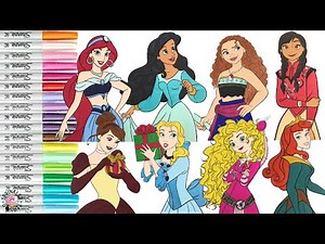 Disney Princess Coloring Book Compilation Color Swap Merida Aurora Anna Moana Belle Aurora Jasmine