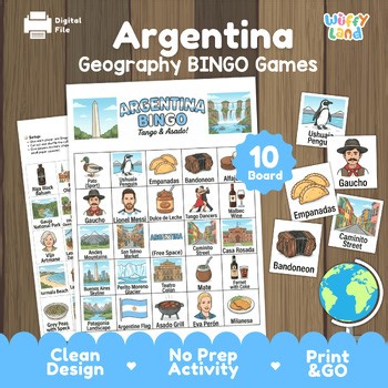 Argentina Geography BINGO Games Bundle - South America Cultural Activity Game