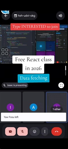 Teaching data fetching in use effect, Component instance lifecycle, render logic etc... yesterday's class was amazing join our free class in: Css, Javascript, React. TYPE INTERESTED #webdevelopment #freetutorial #Tech #programming #react