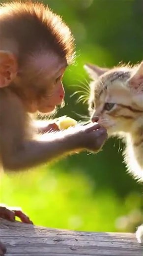 Baby Monkey Meets a Kitten 🐒🐱💛