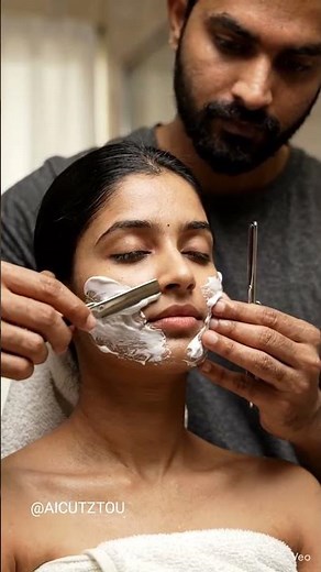 Women Face shaving with straight razor #shaving #asmr #funny #viralshorts