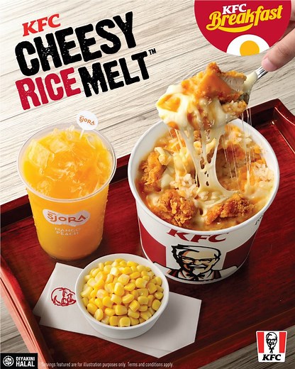 749K views · 295 reactions | Catch the sun-rice with the NEW KFC Cheesy Rice Melt. Enjoy Nacho Cheese Sauce, Mozzarella Cheese, Zinger Chunks and Colonel Rice in a bowl! Combo starts from RM9.50. Available only at KFC Breakfast outlets till 11am. KFC Breakfast outlet locations: https://kfc.com.my/find-a-kfc/#breakfast | KFC | Facebook