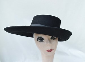 Black Wool Felt Wide Brim Hat: Telescope Style, Grosgrain Ribbon - Etsy