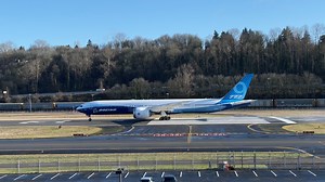 Museum PR Guy was excited to see this 777X Valentine's Day eye candy appear outside of his window this morning! And check out the tiny tornadoes swirling below those big engines before it gets really rolling. | The Museum of Flight
