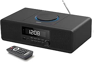 WISCENT Home Stereo System CD Player Boombox,Clear 20W RMS Sound System with FM Radio,Bluetooth,USB,MP3,AUX,Digital Dual Alarm Clock CD Players for Home