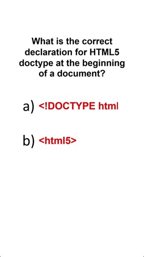 What is the correct declaration for HTML5 doctype at the beginning of a document #shorts #html