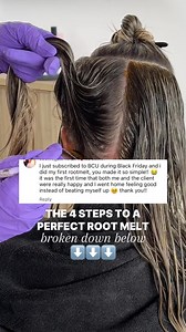 📌 SAVE THIS FOR THE NEXT TIME YOU STRUGGLE WITH A ROOT MELT **to be clear, I define a root melt as what I do after I lighten hair to fully ERASE a line of demarcation and create a lived in look (not to be confused with root shadowing, which is where I blur the line of demarcation after highlights) HERE’S MY 4 STEP PROCESS TO THE PERFECT ROOT MELT 1️⃣ FORMULATE: I ALWAYS match the natural level. And 99.9% of the time I use a demi permanent color (@schwarzkopfusa is my go to because it’s opaque a