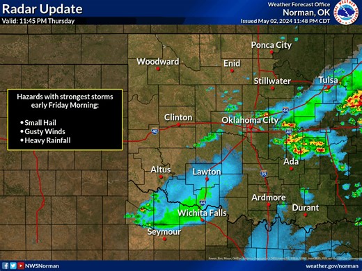 11:45 PM Radar Update: Occasional strong storms remain possible into early Friday morning, particularly across eastern Oklahoma. | US National Weather Service Norman Oklahoma