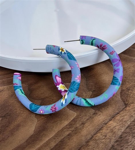Spring Floral Hoop Earrings | Everyday Lightweight Jewelry for Moms | Titanium Posts - Etsy