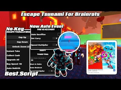 Best Escape Tsunami For Brainrots Script No Key Auto Event Fire Vs Ice, Auto Tower Trial & More Work
