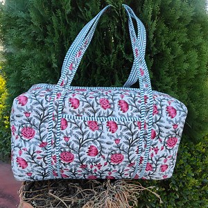 Large Quilted Duffle Bag | Cotton Gym & Travel Bag |floral Print Handmade Weekender - Etsy