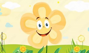 Smiling funny flower, drawn in cartoon style. Generative AI