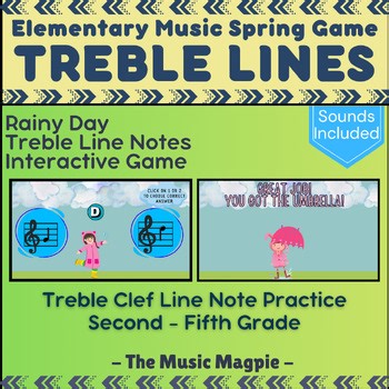 Treble Clef Line Notes Game | Interactive Elementary Music "Rainy Day" Spring