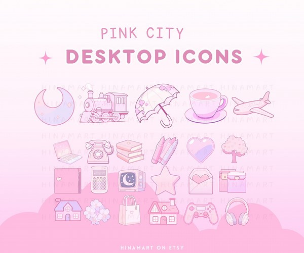 Pink City Desktop Icons Set Cute Desktop Organizer Icons Folders Kawaii Pink Aesthetic Wallpaper Windows Mac Icons Anime Girl Purple Icons - Etsy