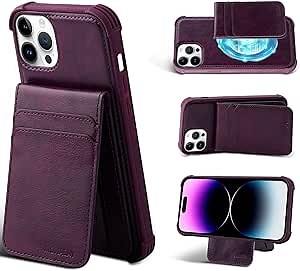 MONASAY Magsafe Wallet Case Compatible for iPhone 14 Pro 6.1 inch, [Supports Wireless Charging] [Screen Protector] Magnetic Leather Phone Cover with Detachable RFID Blocking Card Holder, Purple