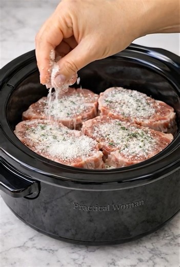 Creamy Ranch Pork Chops Recipe Ingredients 4 boneless pork chops (about 1 inch thick) 1 (1 oz) packet dry ranch seasoning mix 1 (10.5 oz) can cream of chicken soup 1/2 cup milk Directions Place the raw pork chops in a single layer on the bottom of a 4- to 6-quart slow cooker. Sprinkle the dry ranch seasoning evenly over the tops of the pork chops, letting it fall down around the sides as well. In a small bowl, whisk together the cream of chicken soup and milk until smooth and well combined. Pour