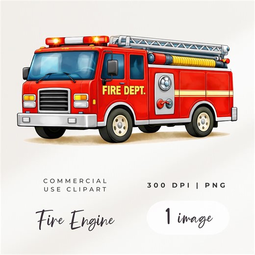 Fire Engine Clipart Nursery Wall Art - Emergency Services (instant Download PNG) - Etsy