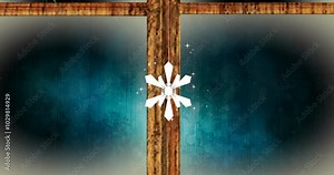 Snowflake animation over blurred background with vertical lines