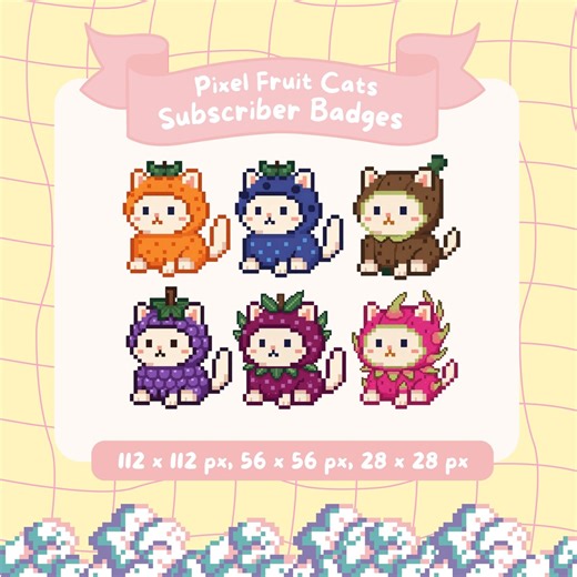 Twitch Sub Badges Kawaii Pixel Fruit Cats Channel Points Bit Badges Twitch Emotes Discord Youtube Server Streaming Assets - Etsy