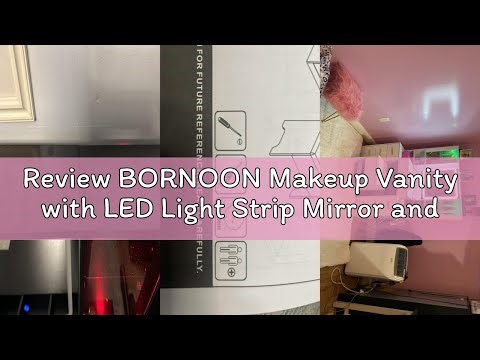 Review BORNOON Makeup Vanity with LED Light Strip Mirror and Chair, 7 Drawers & 2 RGB Cabinets Black