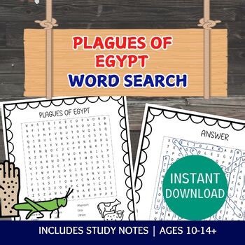 Ten Plagues of Egypt Word Search, Sunday School Activity Lessons and Worksheets