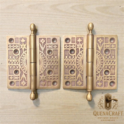 Pair of 5.5" Antique Carved Brass Door Hinges, Decorative Vintage Hinges, Engraved Design for Unique Home Decor (V.029) - Etsy